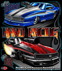 NEW!! Hard / McCurdy Dual Car Pro Modified Camaros Nitrous and Supercharged Drag Racing T Shirts 