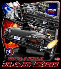 NEW!! Huettel / Milachek Bad 9ner Outlaw Drag Radial Corvette and Camaro Custom Drag Racing T Shirts