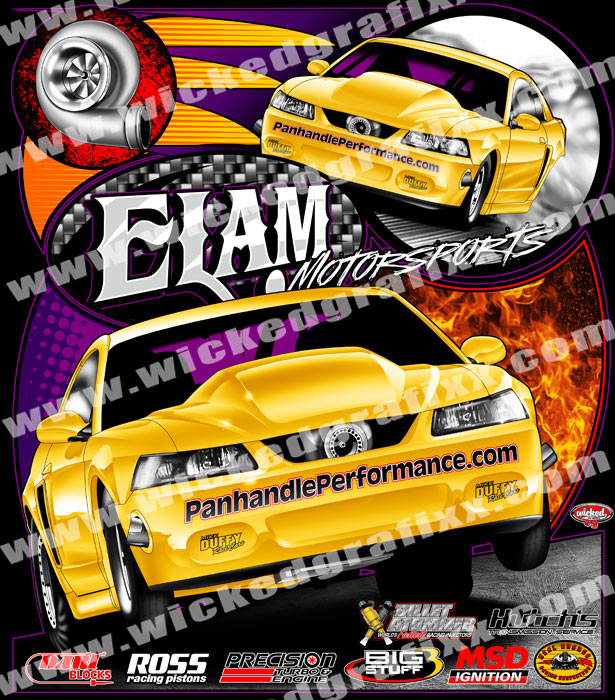  - elam-motorsports-275-drag-radial-mustang-t-shirts