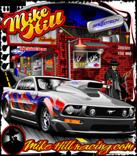 Mike Hill Outlaw 10.5 Mustang Hitman Themed Drag Racing T Shirts