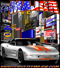 Paul Majors Outstanding New York City Rendering Classic Themed Outlaw Drag Radial Corvette Drag Racing T Shirts